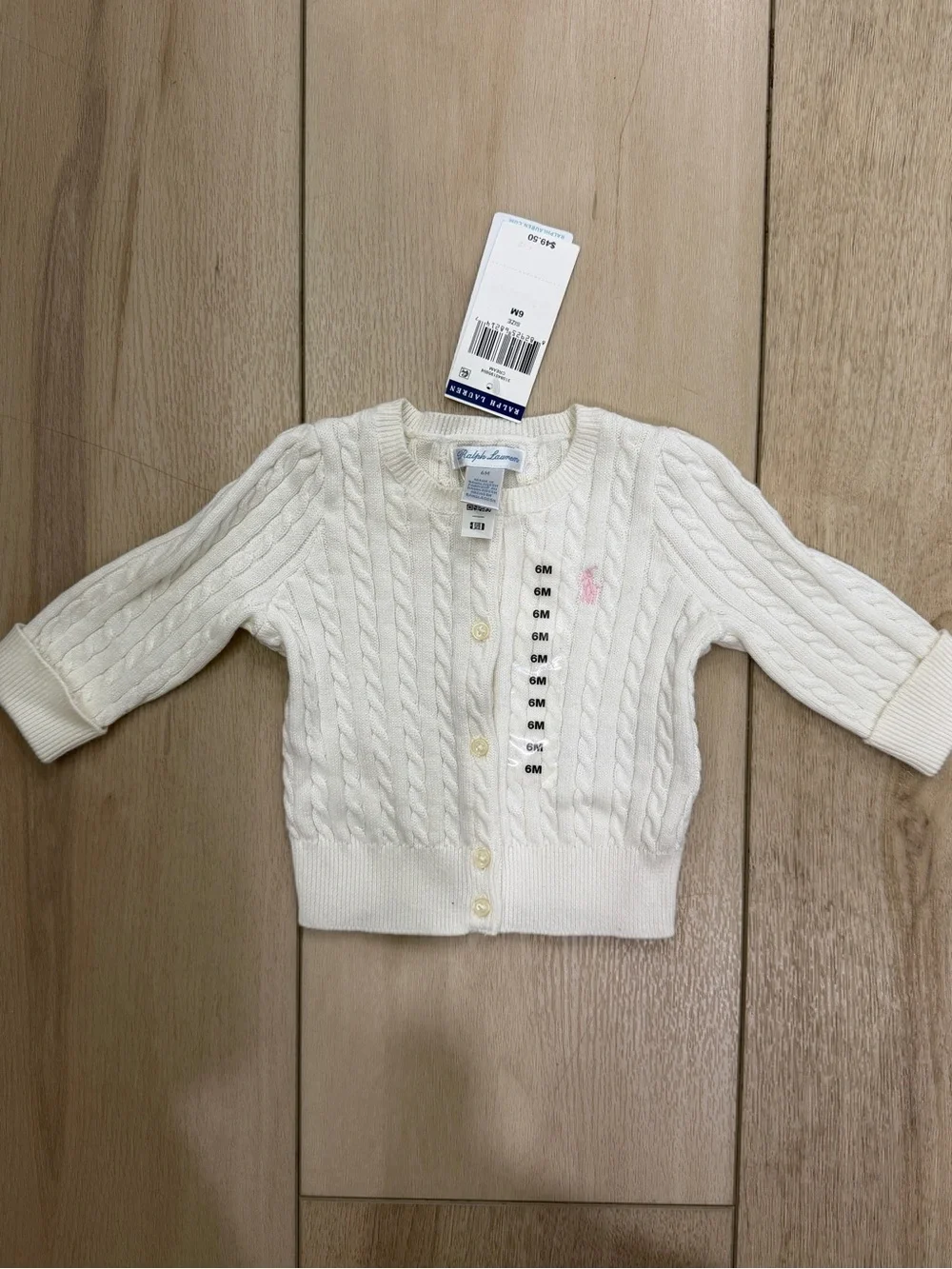 Ralph Lauren Ivory Cable-Knit Baby Cardigan